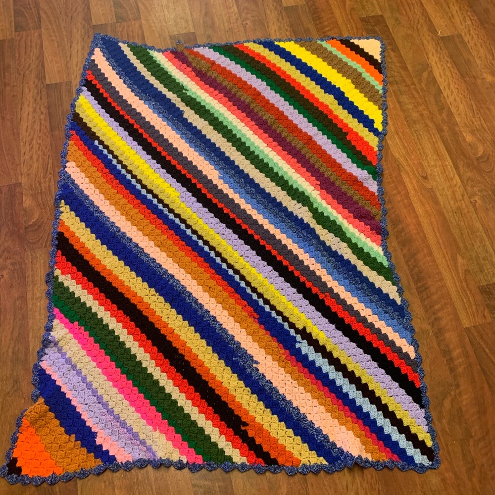Large Vintage Rainbow Stripe Handmade Afghan
